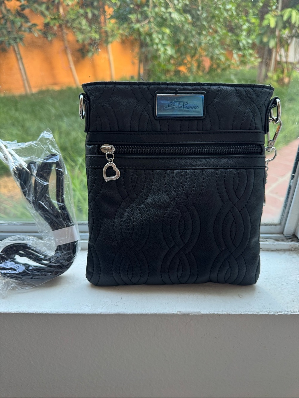 Bella Russo  Black Crossbody Bag with Heart Charm